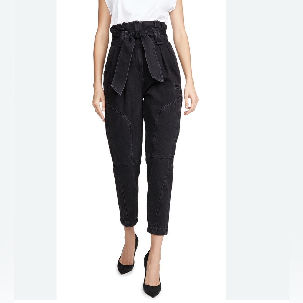 IRO Women's Harry Paperbag 19W High Rise Belted Black Pants Size FR 40